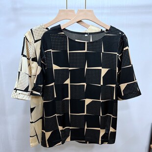 妈妈装2023夏装新款香云纱上衣中年女洋气真丝短袖T恤中老年女装