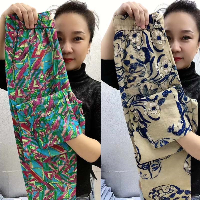 高级感小个子裤子夏季棉麻薄款直筒裤女高腰显瘦复古九分休闲花裤