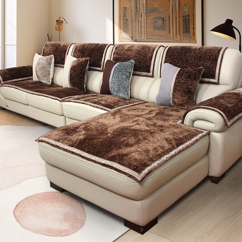 冬季毛绒皮沙发专用沙发垫四季通用轻奢高级感简约现代沙发套罩巾