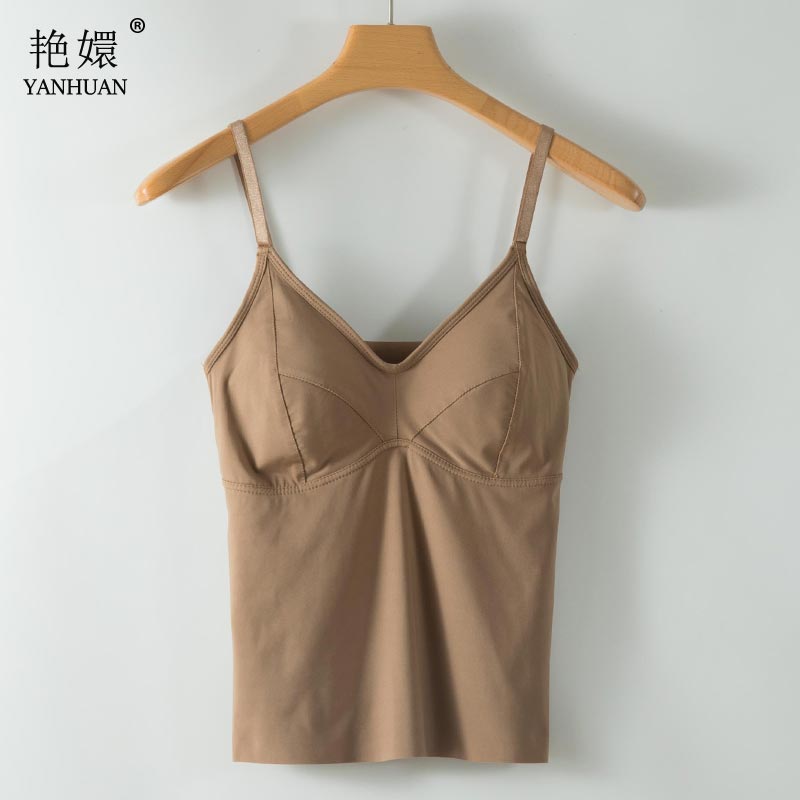 光面无痕吊带美背心n女带胸垫一体式文胸内衣小胸打底内搭长款春