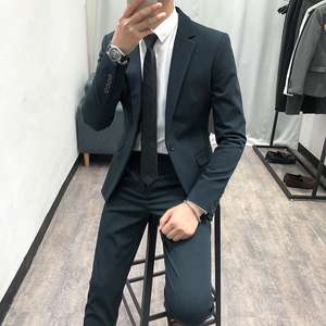 韩国2021秋季新款英伦西服套装男休闲韩版修身潮流婚礼西装男套装