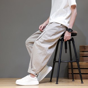宽松阔腿哈伦裤 男日系工装 潮男款 9分休闲裤 夏季 束脚灯笼裤 九分裤