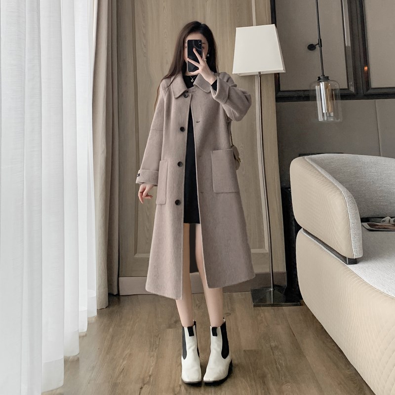 赫本风羊毛呢外套女2024新款中长款灰色双面羊绒大衣女秋冬高级感