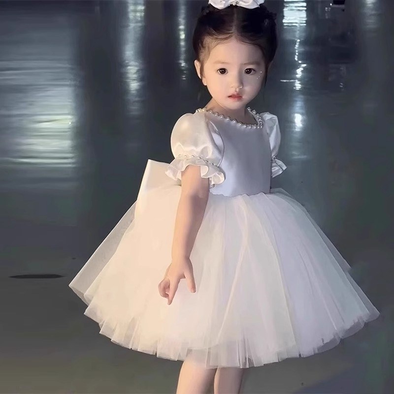 高端周岁礼服女宝宝花童婚礼小女孩婚纱蓬蓬裙生日甜美公主裙春夏