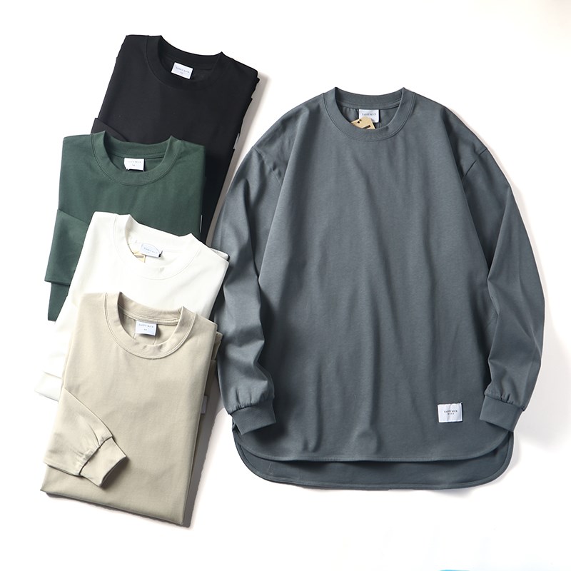 日系高品!棉质亲肤舒适 外贸男装秋季休闲纯色圆领长袖T恤打底衫