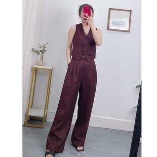 轻奢!亚麻套装女春夏季高端轻奢老钱风无袖西装马甲阔腿裤两件套