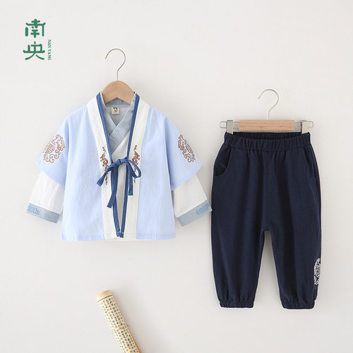 男童唐装套装春秋款女童汉服中国风儿童改良古装宝宝纯棉三件套秋