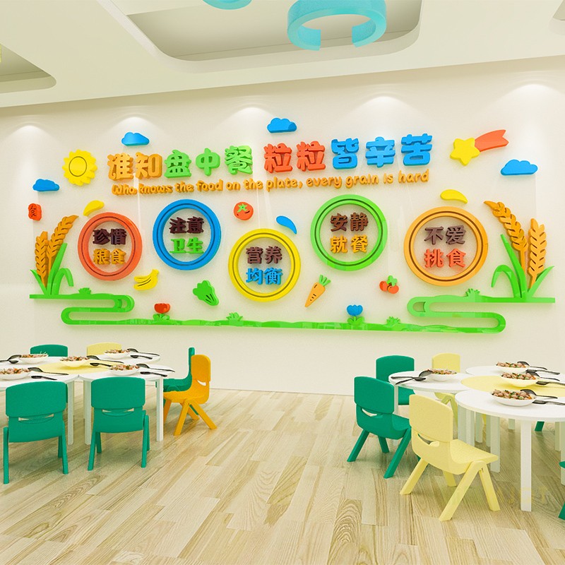 食堂餐厅文化墙h装饰珍惜粮食标语墙贴幼儿园午托班小饭桌教室布