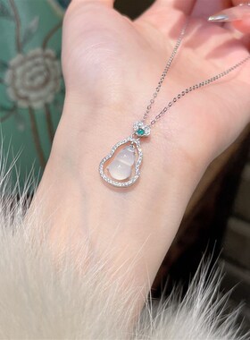 玉葫芦送!天然白玉髓葫芦银项链新中式吊坠送礼生日礼物