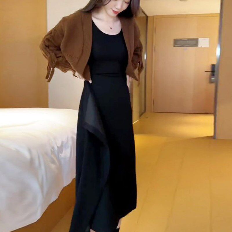 小个子穿搭一整套2025春季新款针织毛衣开衫高腰半身裙两件套装女