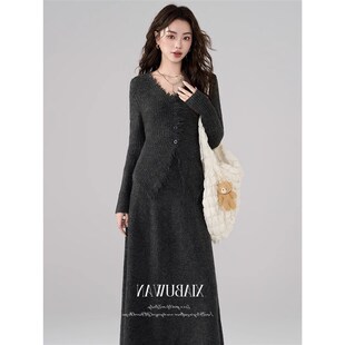 夏韩系高级感穿搭针织套装裙女装秋冬季新款半身裙搭配一整套不晚