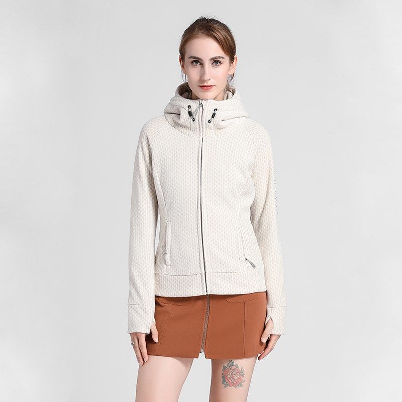 开衫针织软壳黑色抓绒衣户外保暖冲锋运动红色外套帽衫卫衣女美诚