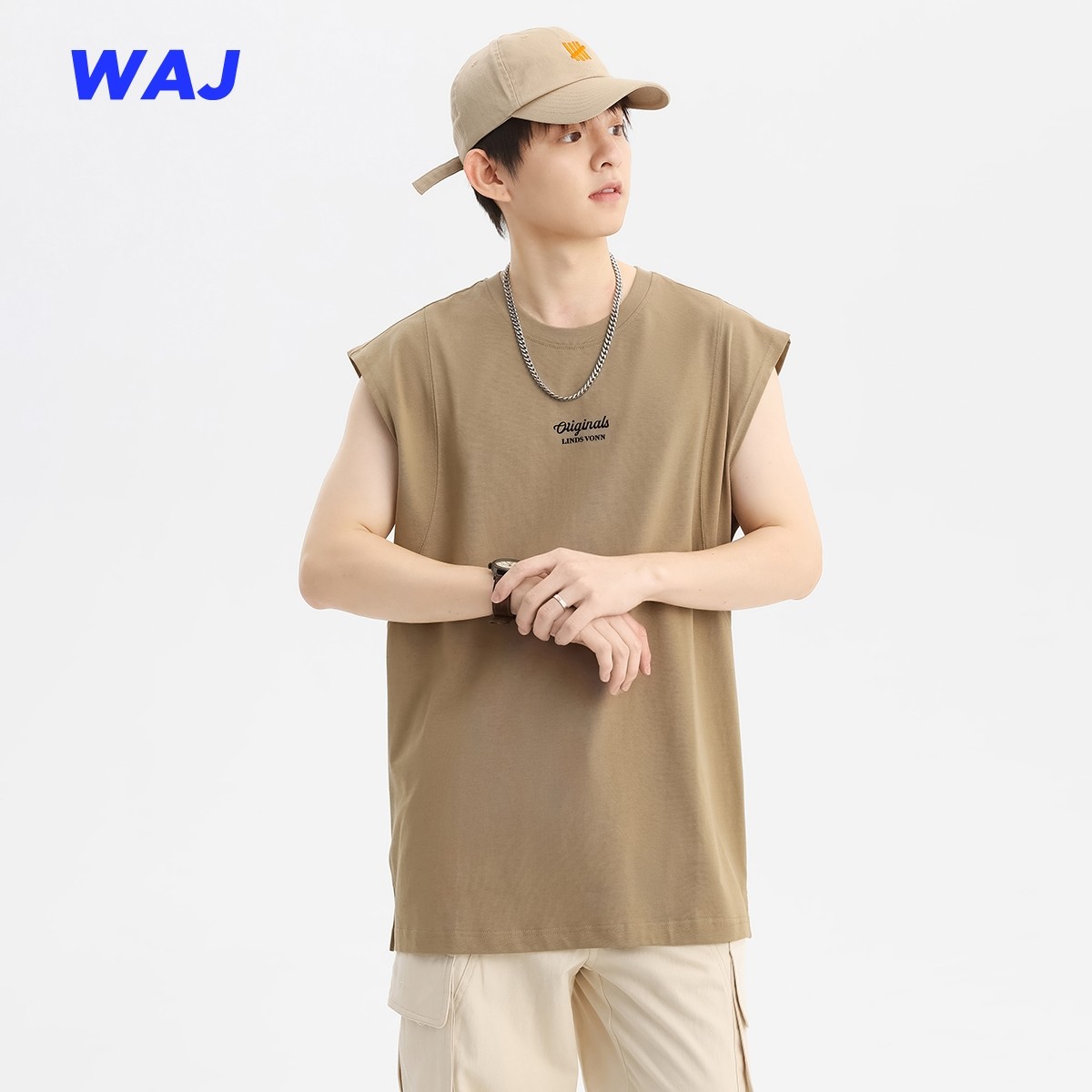 基础印花运动背心男宽松夏季新款潮牌纯棉健身坎肩黑色无袖短袖T