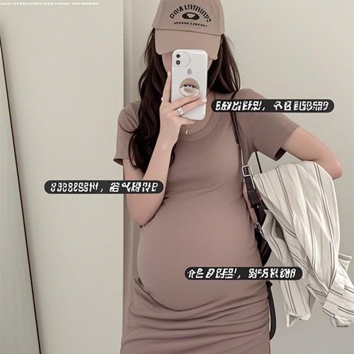 小个子孕妇装2025春夏新款韩版宽松圆领T恤裙宽松短袖休闲连衣裙