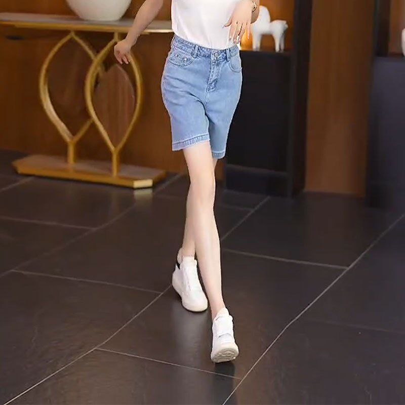绣花阔腿牛仔短裤女2025年新款夏季五分裤小个子宽松显瘦直筒裤子