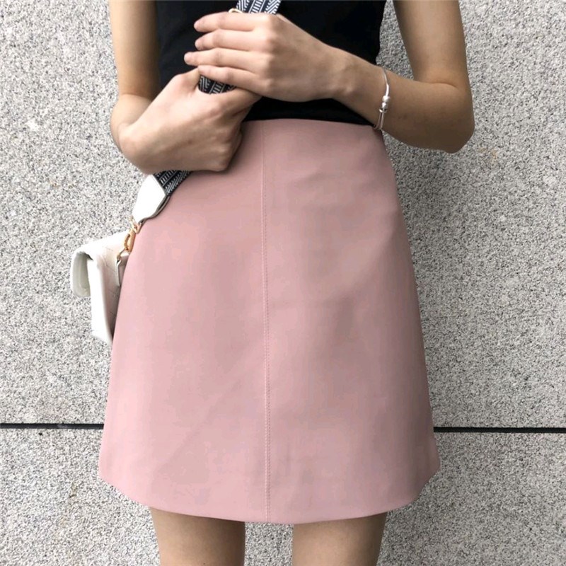 春夏季新品韩版简约净纯色高腰A字半身裙包臀短裙子显瘦百搭彤彤