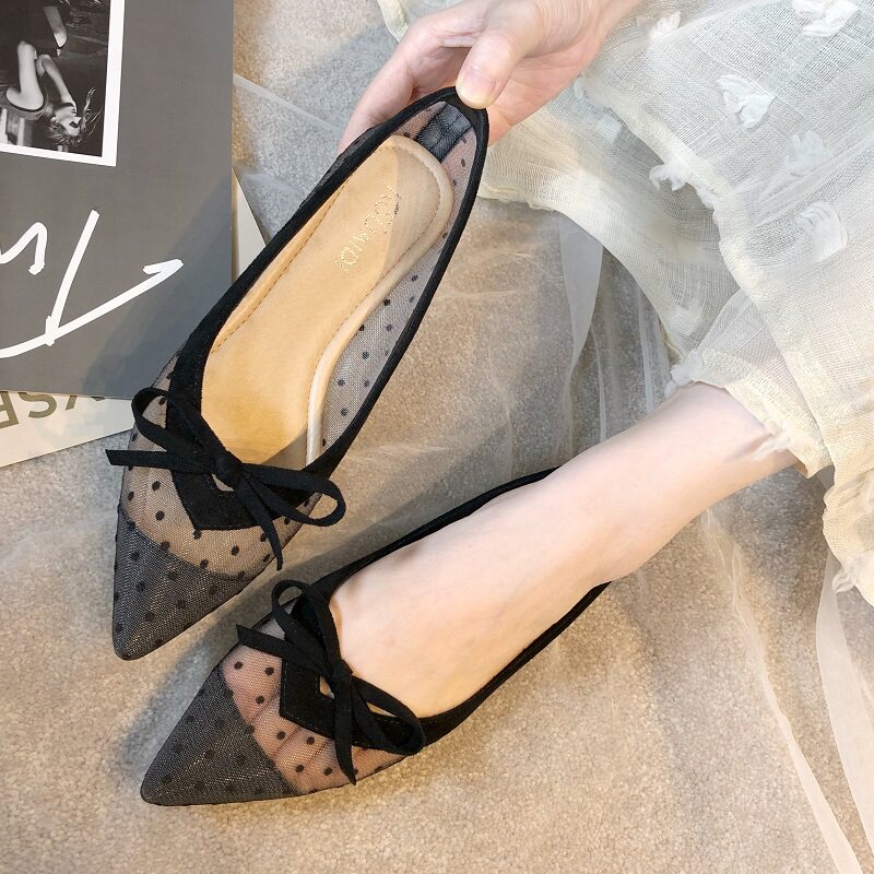 2021夏季新款女鞋单鞋百搭网纱鞋温柔鞋仙女尖头平底夏款晚晚鞋