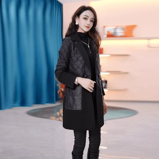 时尚洋气质中长款加厚棉服外套女秋冬2024新款百搭拼接羽绒棉衣潮