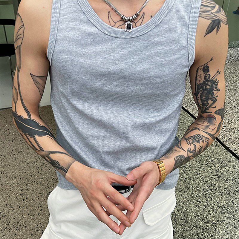 高级感螺纹纯棉背心男夏季运动健身弹力吸汗无袖T恤外穿内搭上衣