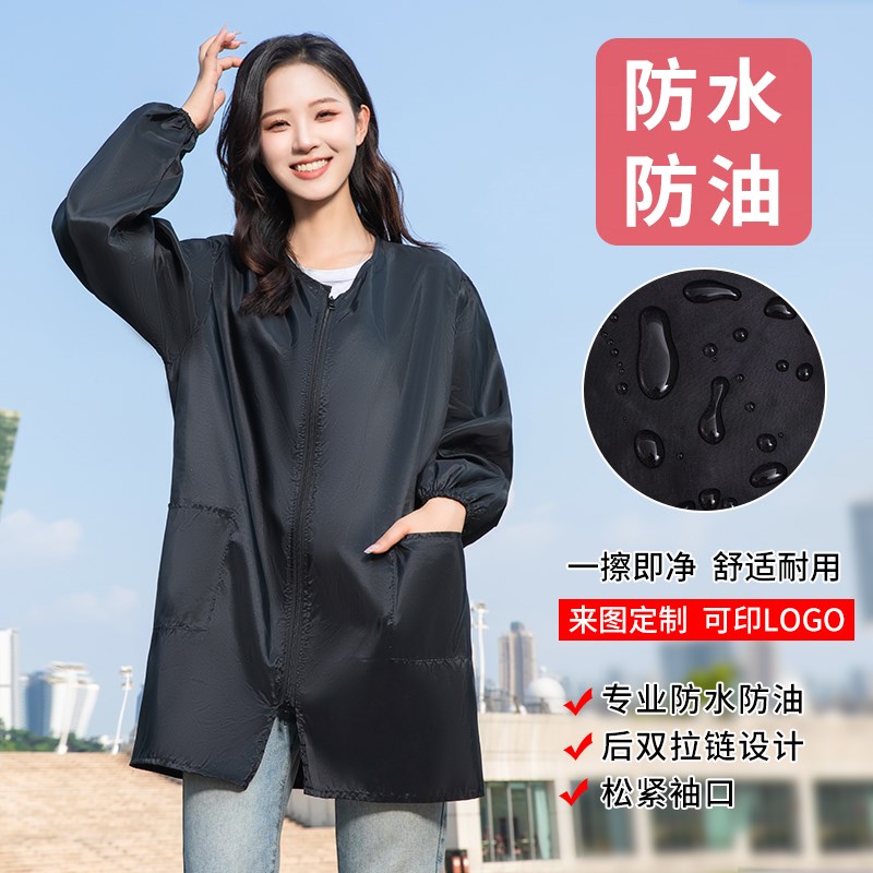 夏季薄款罩衣女工作服长袖围裙防水防油做饭透气围布家用厨房男士