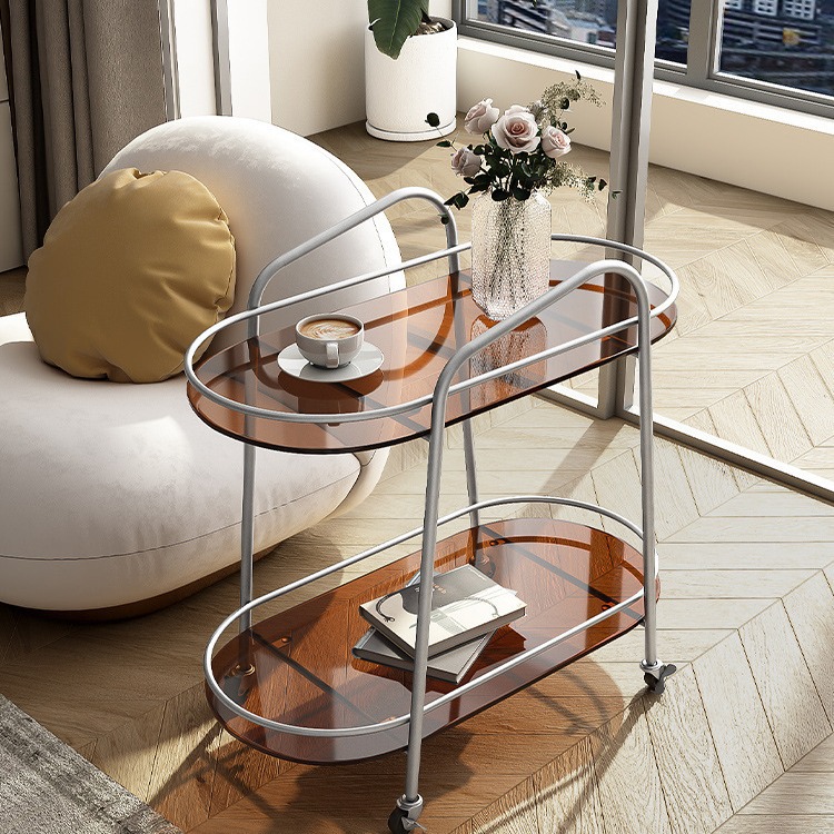 北欧小推车可移动轻奢玻璃小茶几沙发边几ins创意带轮客厅置物架