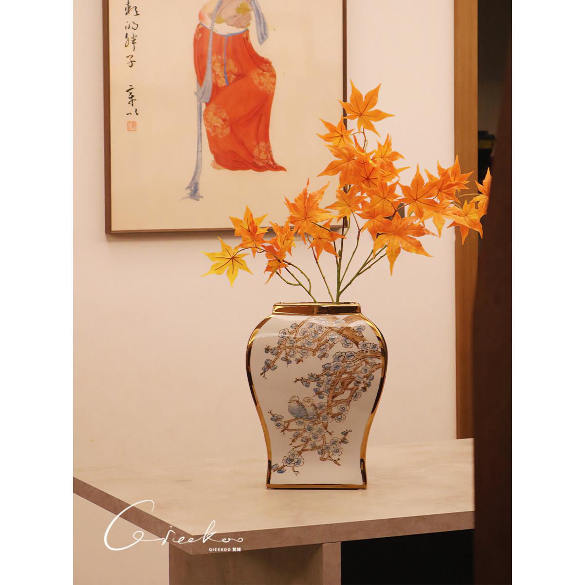 车口家居鎏金轻奢墨画金陶瓷花瓶新中式客厅入口装饰品