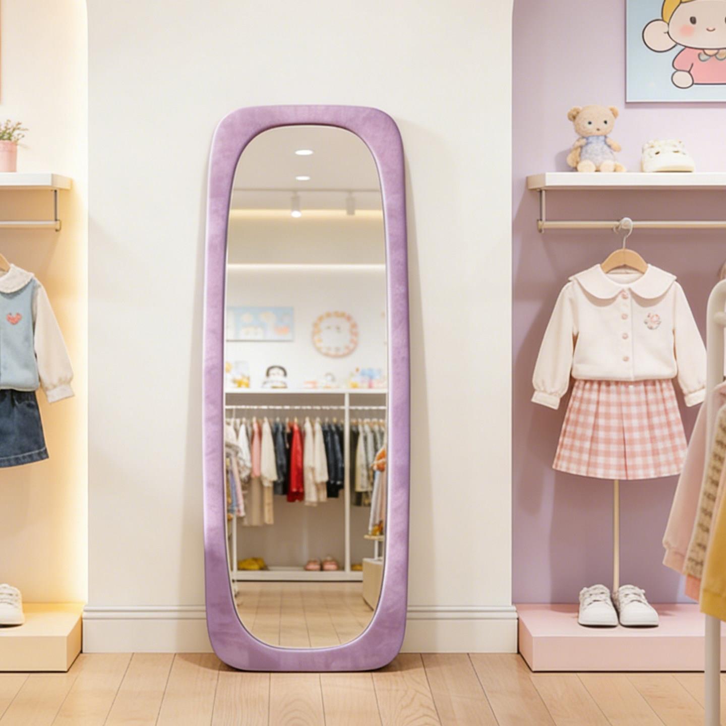 紫色服装店试衣镜高清简约现代异形落地穿衣镜玄关女生卧室全身镜