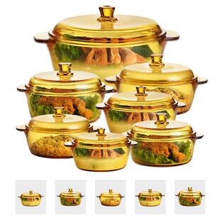 美国康宁玻璃碗汤碗大容量耐高温家用带盖子双耳玻璃盆可加热微波