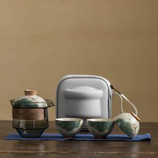 户外旅行茶具套装 快客杯一壶三杯哥窑便携式 随身旅游露营泡茶茶杯