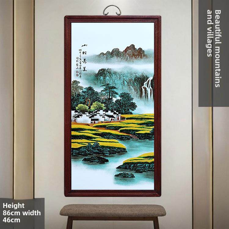 实木框架手绘瓷板画景德镇覆古怀旧壁画景观客厅装饰画瓷画挂画
