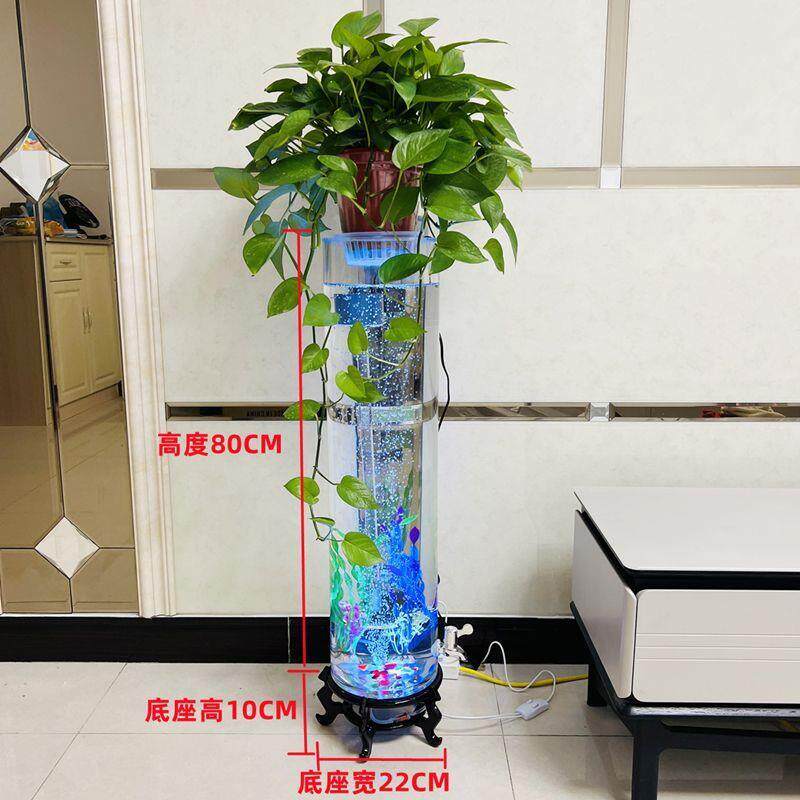 圆柱形鱼缸特大号玻璃鱼缸客厅加厚超白金鱼缸带落地灯光充氧排水