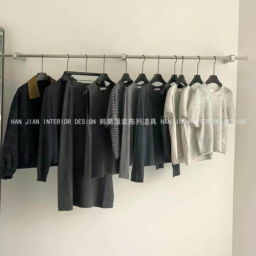 服装店展示架极简风上墙挂衣架不锈钢靠墙预埋架男女装店挂衣货架