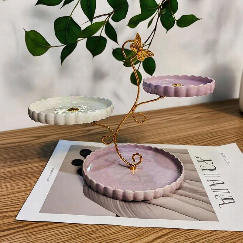 欧式轻奢三层水果盘甜品台多层蛋糕架干果盘茶点心托盘甜品展示架