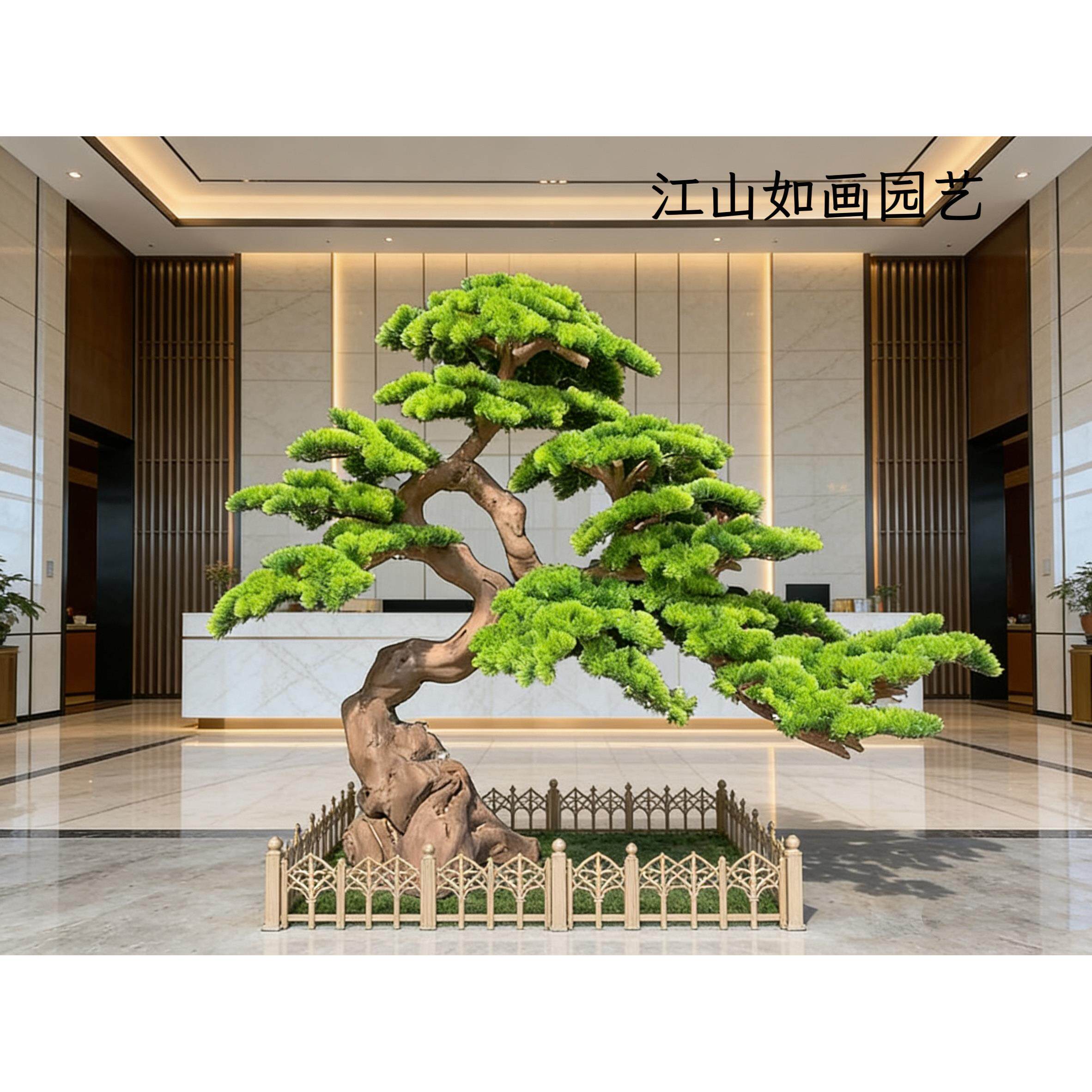 迎客松仿真树室内造景假树装饰摆件罗汉松美人松室外大型仿真松树
