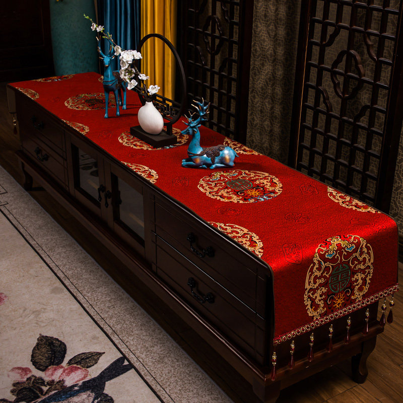 中式茶几桌垫电视柜桌布斗柜盖巾防尘台布长条Q桌旗布艺电视机柜