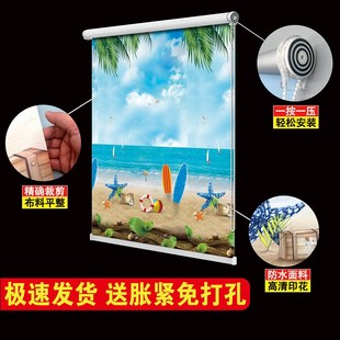 伸缩免打孔安装 新款 全遮光遮阳升降卷帘窗L帘卫生间卧室厨房卷拉