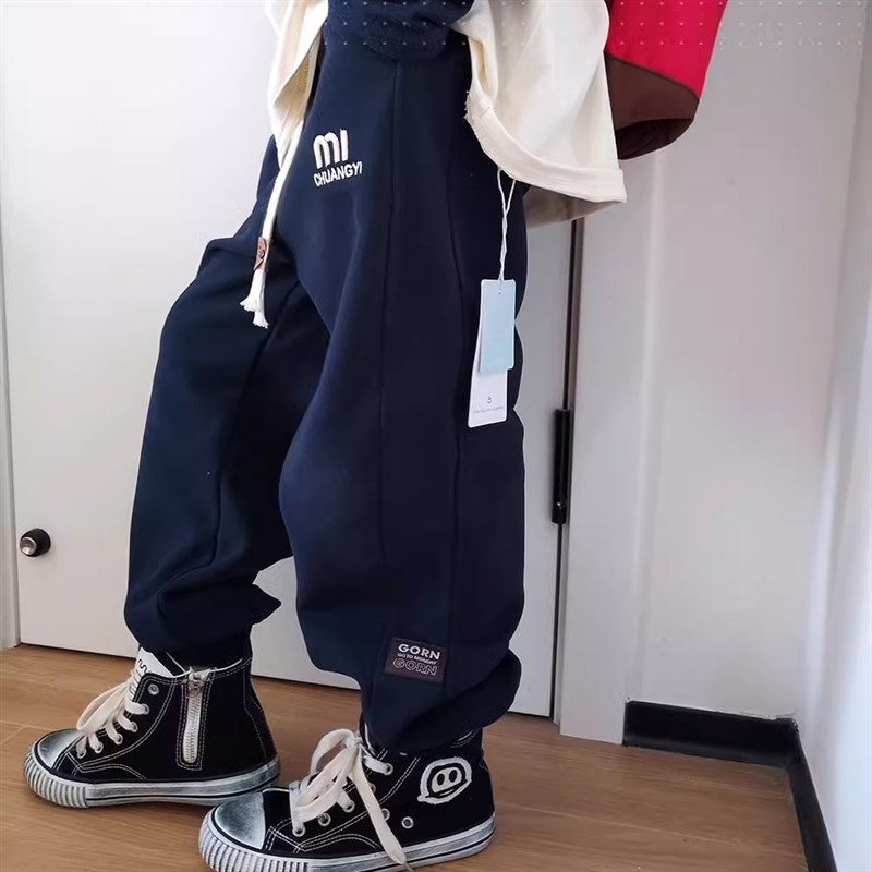 儿童卫裤2024秋冬新款男女童装刺绣P校服休闲运动裤子