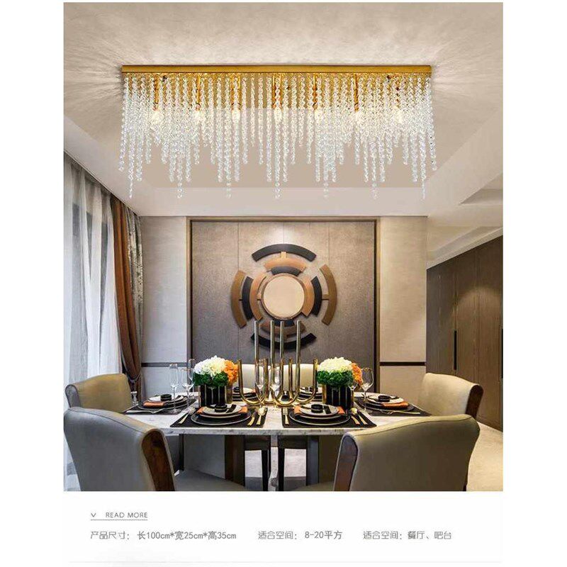 后现代轻奢水晶吊灯餐厅客厅吧台厨房开放式长方形水晶灯饰隔断灯