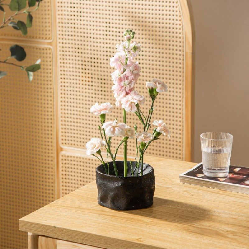 日式陶瓷花盆艺术设计粗陶插花器滤水碗家居装饰器皿花器简约摆件