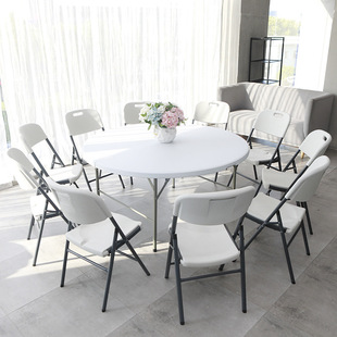 外贸折叠圆桌子家用折叠大圆桌酒店饭店宴客厅餐厅户外简易餐桌椅