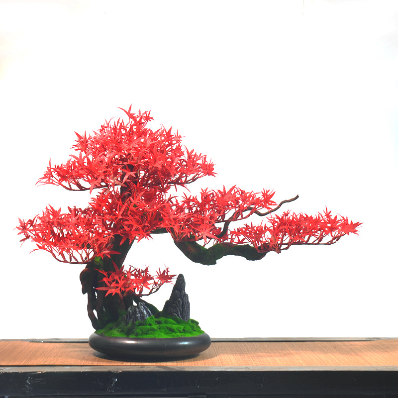 仿真红枫树室内植物景观装饰迎客松家居玄关办公室新中式创意摆件