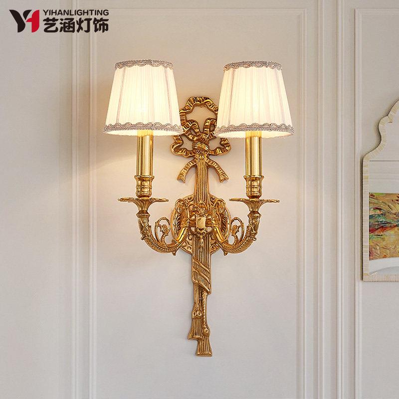 法式轻奢客厅背景墙全铜壁灯欧式奢华卧室床头灯蝴蝶结蜡烛头壁灯