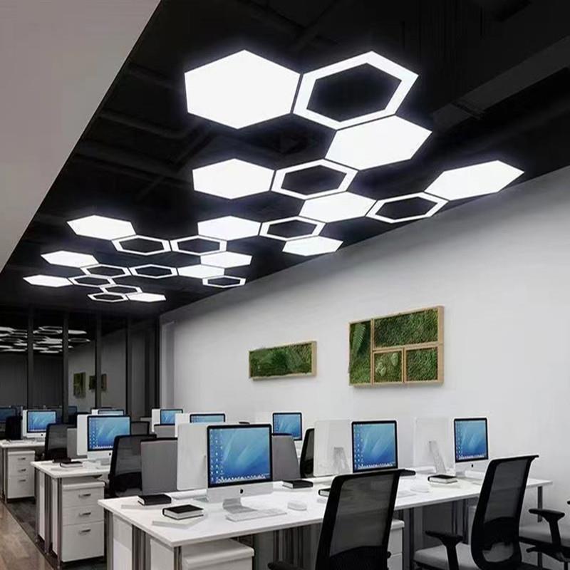 led异形办公灯六边棱形吊线灯简约商场办公室健身房圆形创意灯具