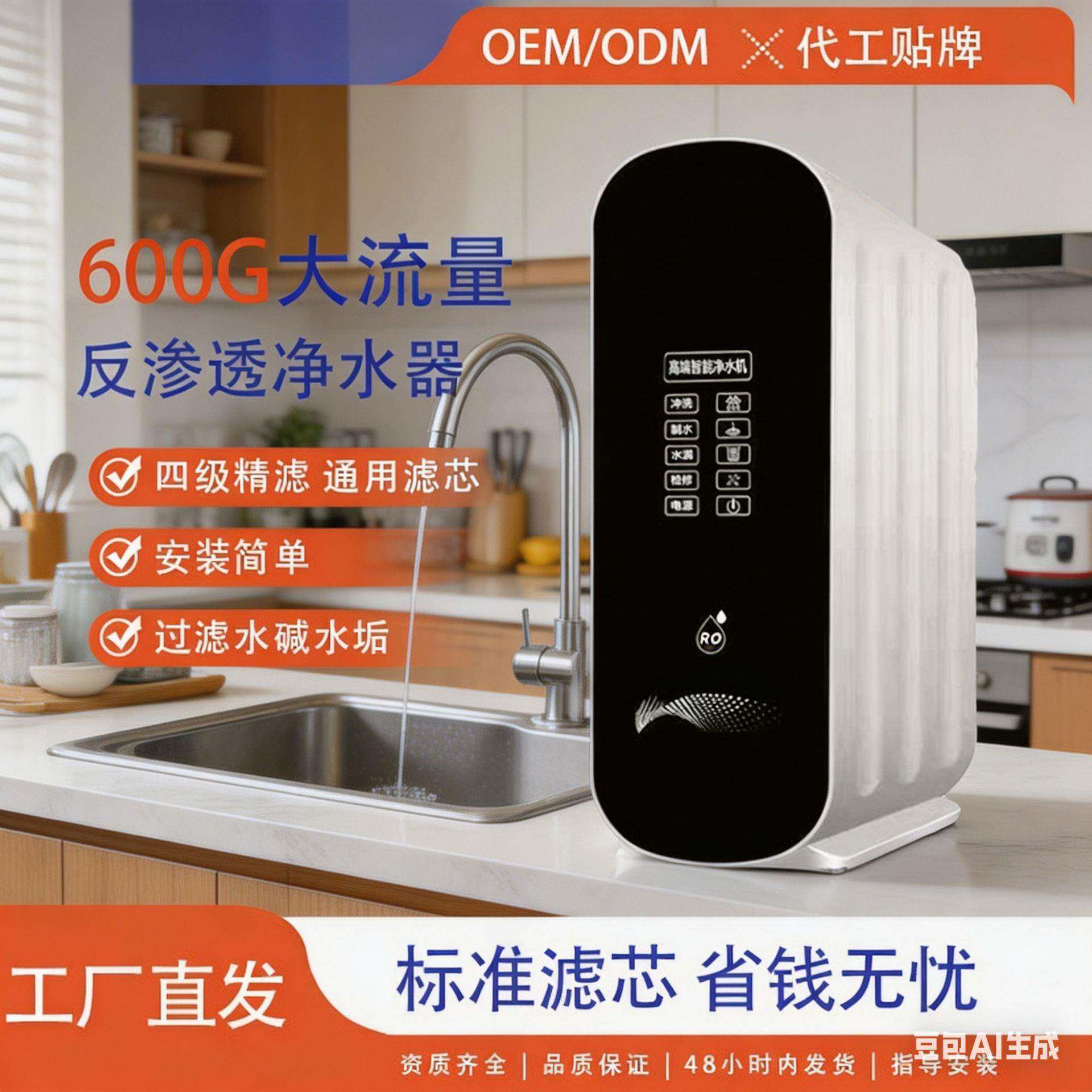 家用厨下式净水器直饮厨房自来水过滤器大流量纯水机反渗透除水垢