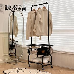 落地展示挂衣架卧室置物晾衣服收纳层架服装店可移动式黑色衣帽架