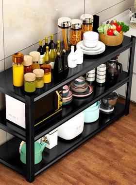 黑色简约厨房置物架多层架子落地式收纳柜微波炉架储物厨具放置架