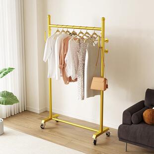 加粗衣帽架轻奢简易家用阳台挂衣杆落地折叠单杠多功能挂衣架带轮