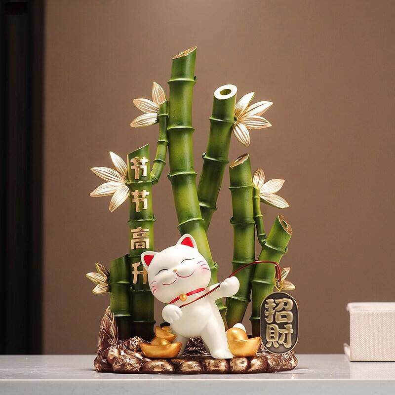 新中式高档节节高升招财猫富贵竹子摆件客厅电视柜装饰办公室礼品