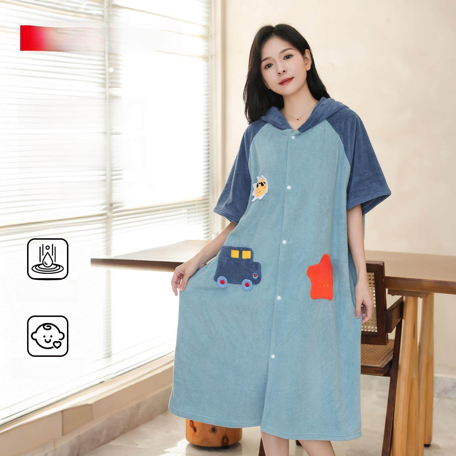 红豆浴巾女士2025新款速干可穿式可裹全身比全棉吸水斗篷浴袍夏季