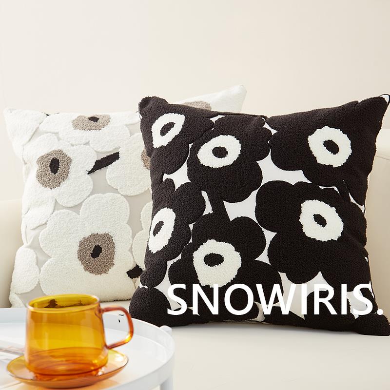 轻奢抱枕黑白简约靠垫沙发客厅腰枕床上靠枕飘窗簇绒大抱枕腰靠